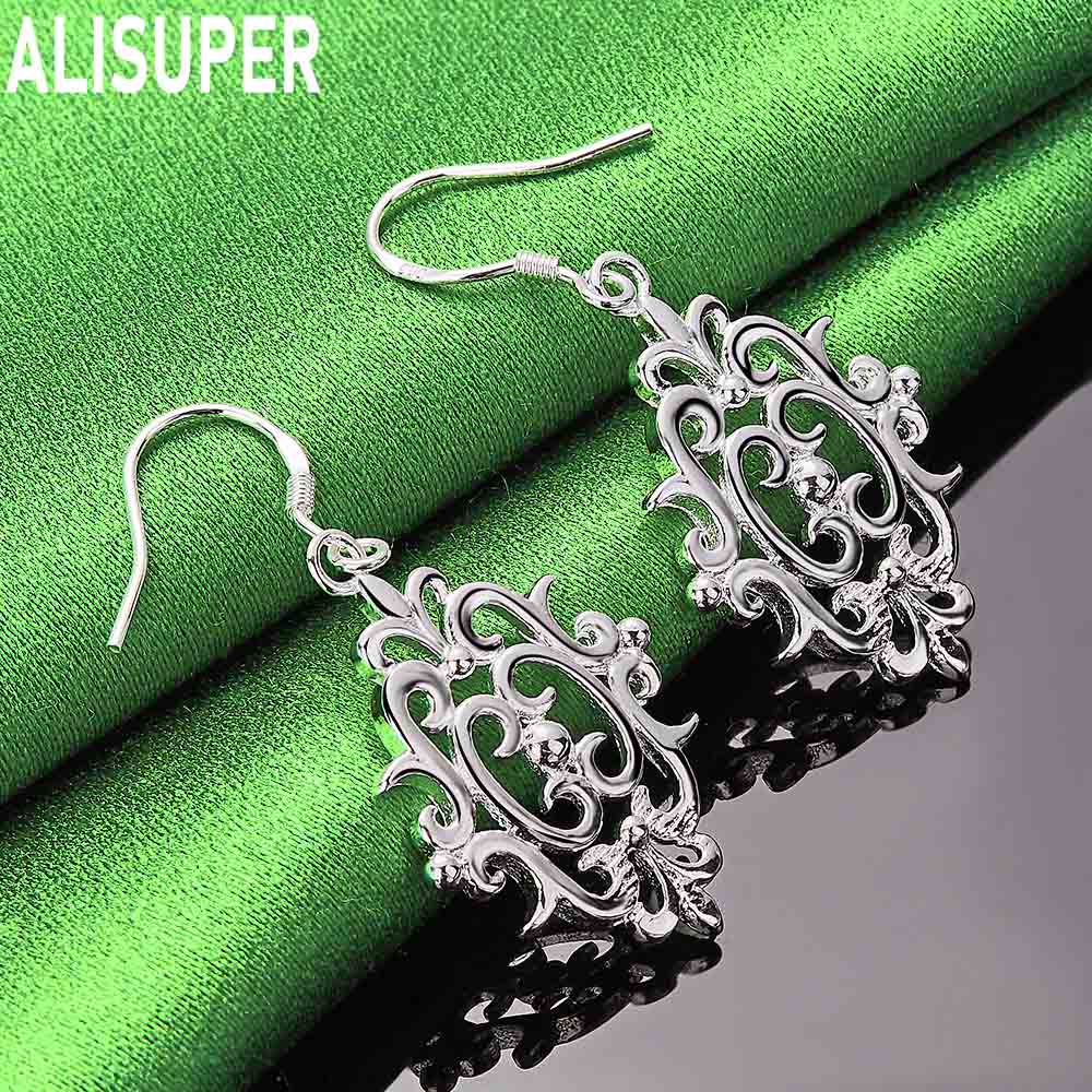 Exquisite 925 Sterling Silver Classical Pattern Diamond Earrings - Stylish Evening Jewelry