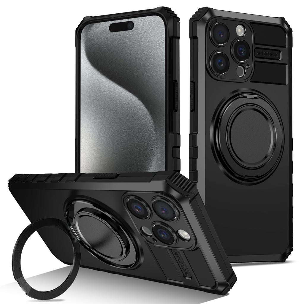 Applicable to iPhone17ProMax rotating armor mobile phone case Apple 16Pro magnetic suction bracket anti-drop protective case