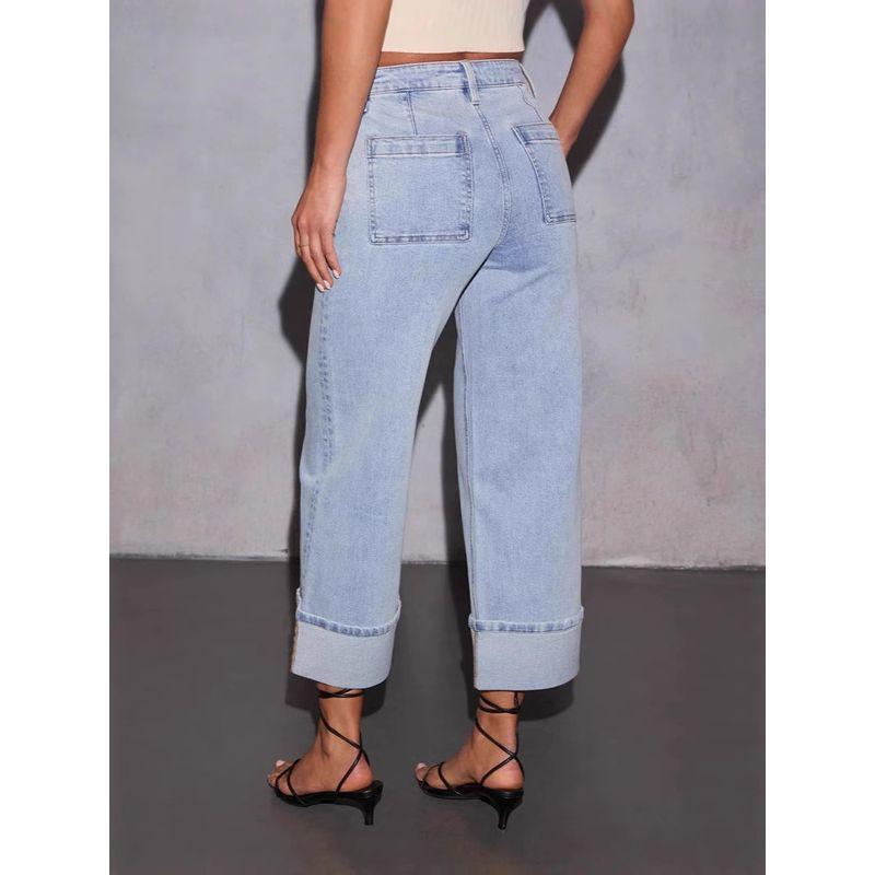New Elastic Trousers Washed High Waist Jeans Fashion Casual Trendy All-Match Wide Leg Jeans Women