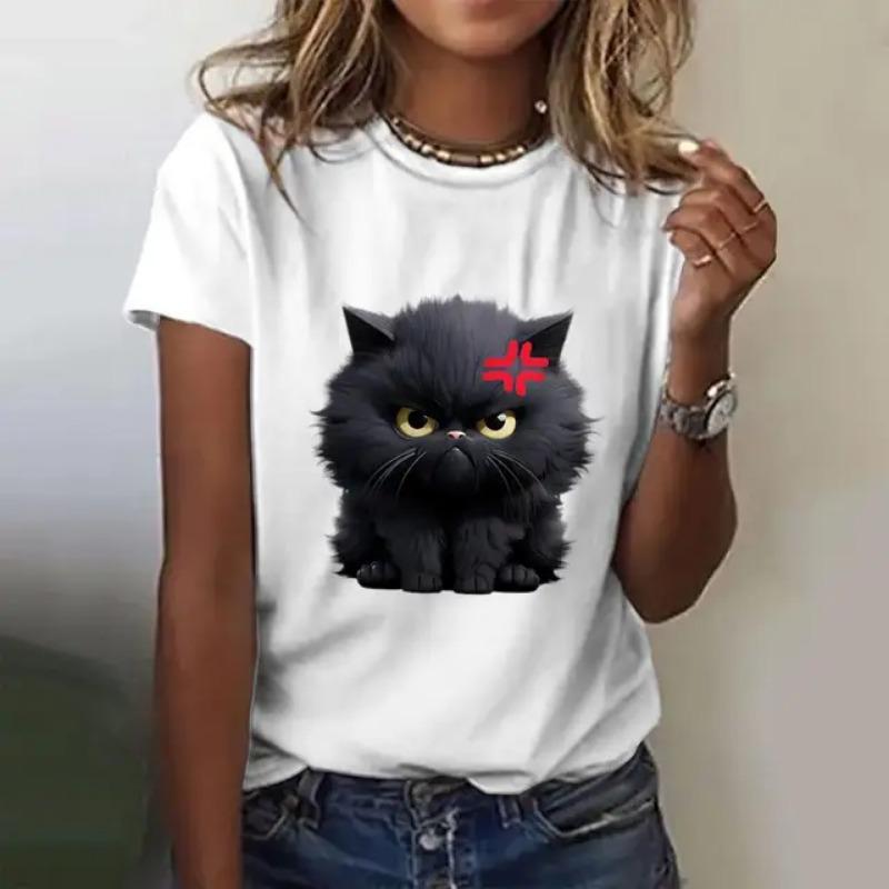 Summer fashion cat 3D printed T-shirt casual round neck short sleeved T-shirt