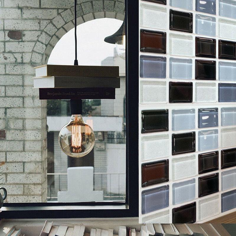Elegant 3d Mosaic Self-adhesive Oil-proof Wall Sticker Set For Home Kitchen Decor
