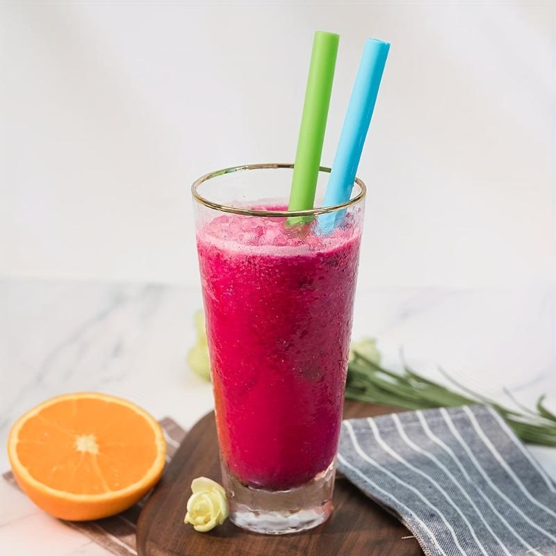 6Pcs Reusable Silicone Straws Set With Cleaning Brushes, For Water, Milk, Juices, Smoothies,Straight/Bent Straws