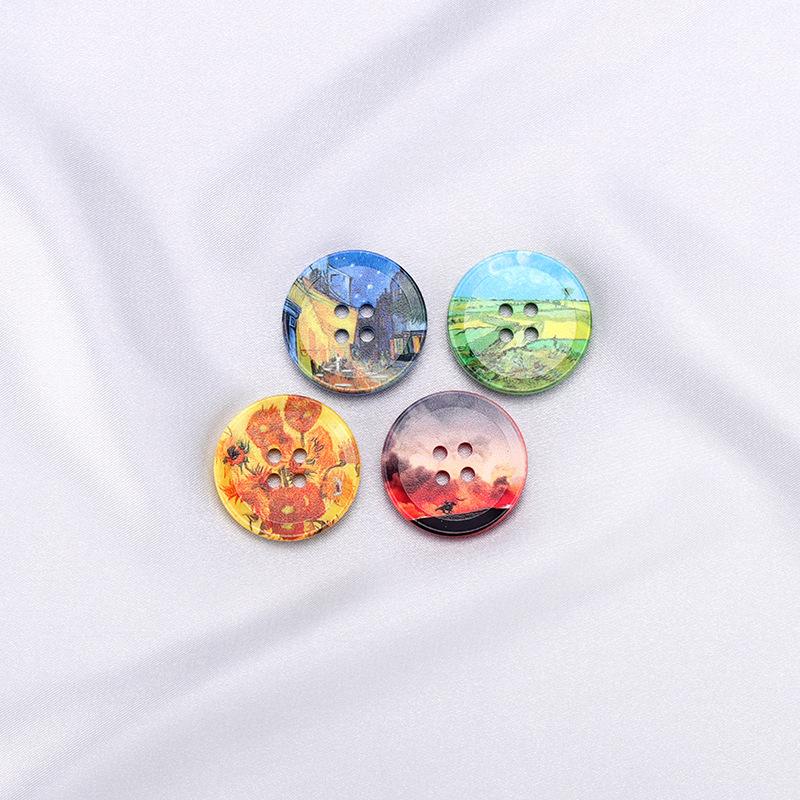 Resin Buttons with Oil Painting Print, Set of 30 for Sewing and Projects