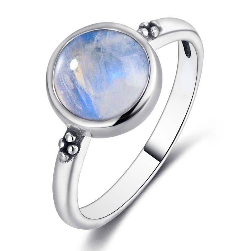 Boutique Jewelry Ring 8mm Round Moonstone Ring Jewelry Women Romantic Birthday Party Engagement Wedding Anniversary Gift