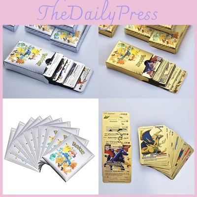 Cartas de Metal Douradas Carta de Energia Charizard Pikachu Coleção Carta de Batalha
