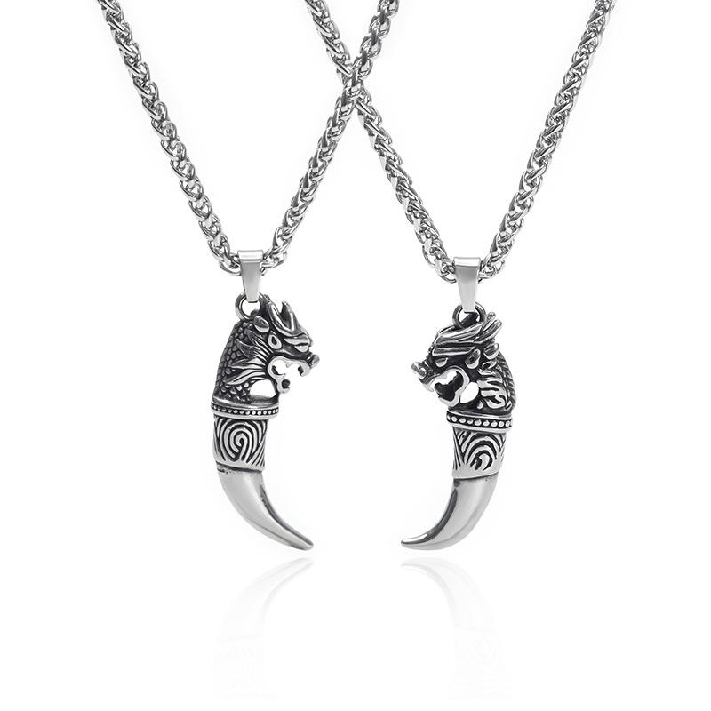 Vintage Punk Style Titanium Steel Fang Pendant Hip Hop Unisex Couple Necklace