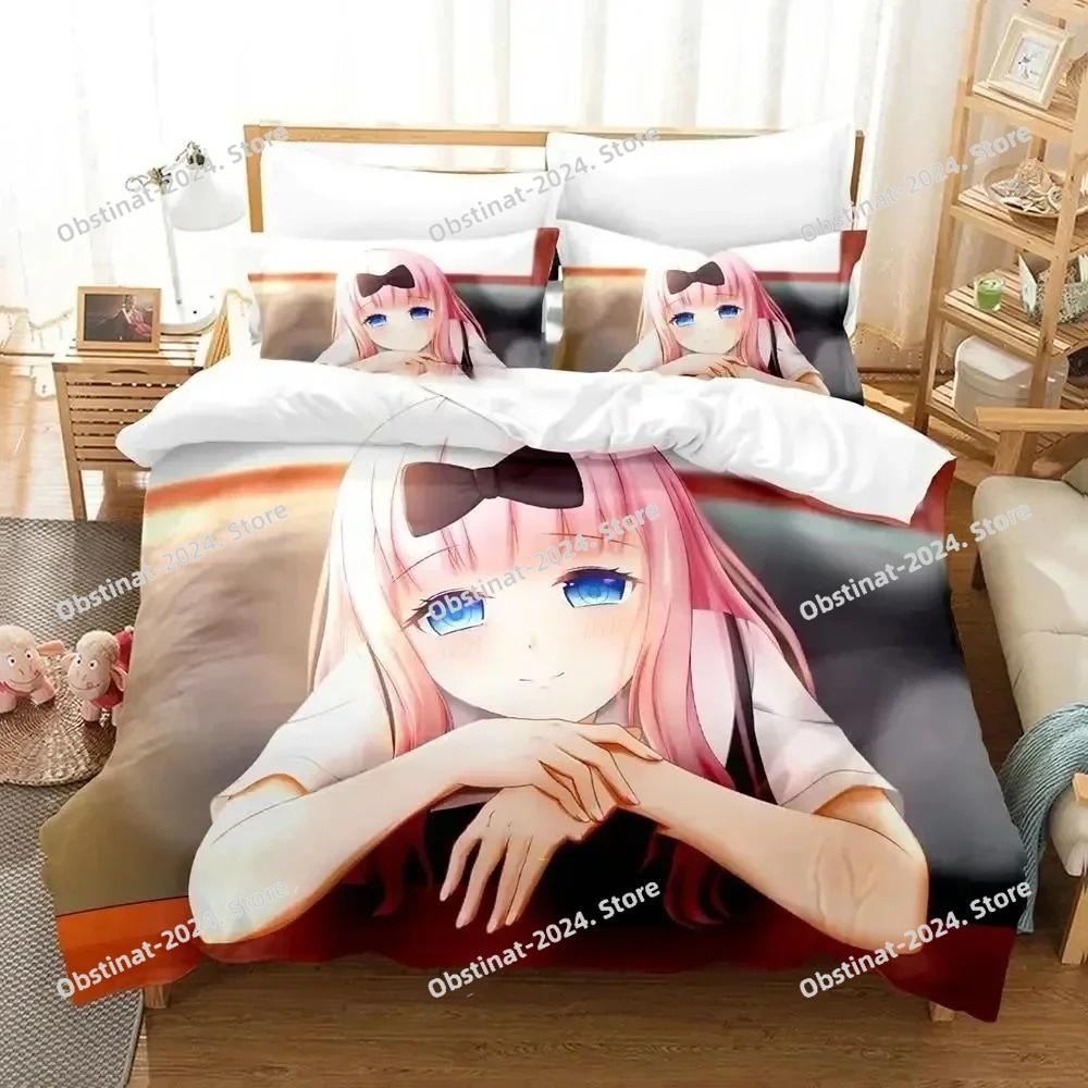 Anime Kaguya-Sama Love Is War Bedding Set Printed Bed Set Duvet Cover Sheet Pillowcase Bed Soft Quilt Cover Full Queen King Size