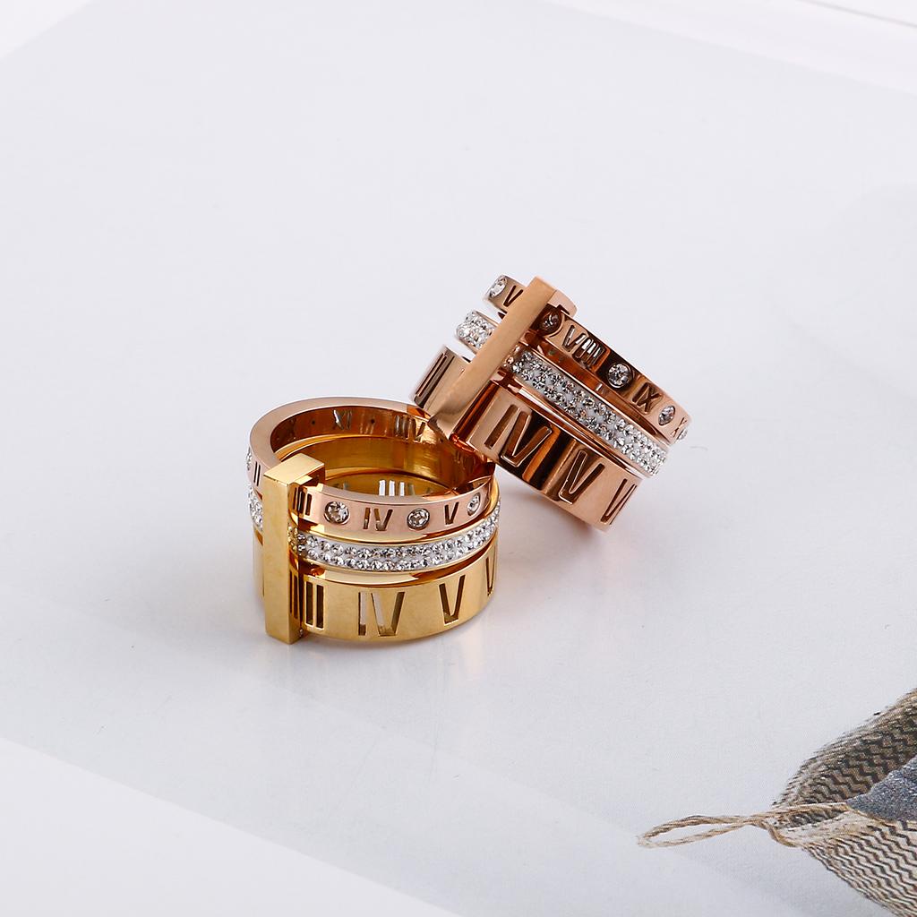 Roman Numeral Rhinestone Jewelry Stainless Steel Girl Pattern Charm Ring Ladies Mom Holiday Gift Size6-9