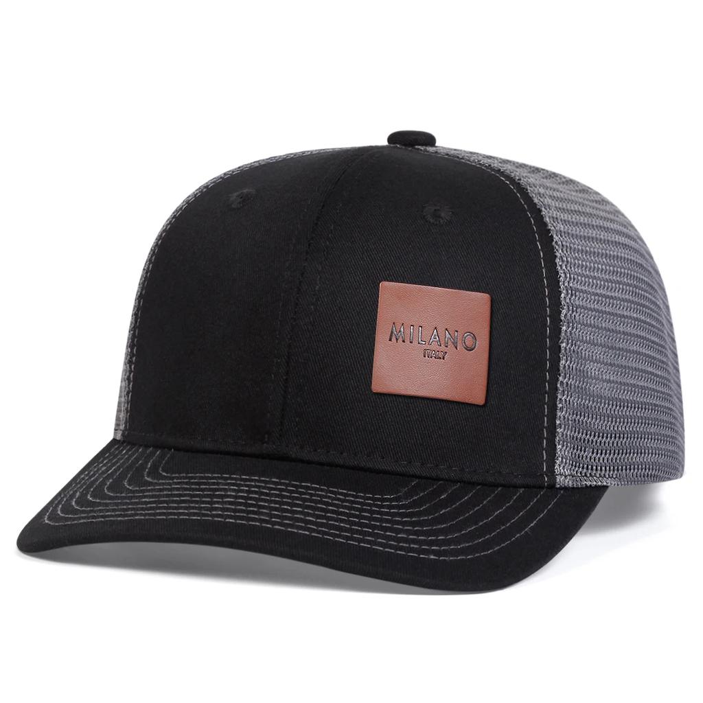 Unisex Brown MILANO Letter Leather Label Baseball Net Caps Outdoor Adjustable Spring and Summer Casual Sunscreen Hat