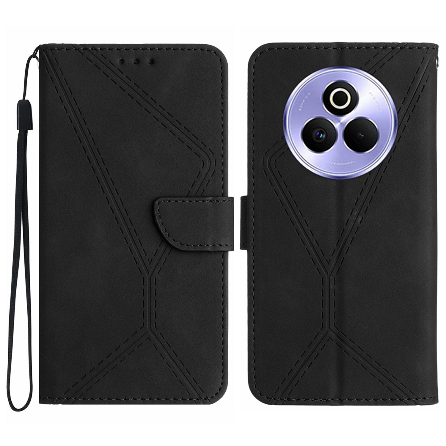 

For Realme P3 Pro 5G Case Skin Touch Lines Imprinted PU Leather Flip Phone Cover Black
