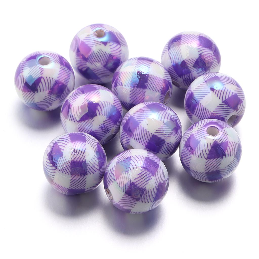 10pcs/lot 16mm UV Color Plaid Acrylic Beads Round Spacer Loose Beads For Jewelry Making DIY Earring Bracelet Crafts Accessories