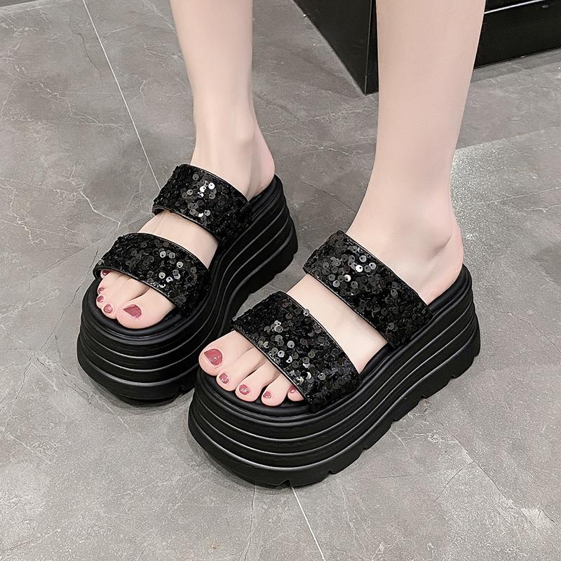 Fashion 8.5CM Bling Woman Platform Sandals Ladies Elegant Medium Women's Shoes Flats Summer Sandals Women Designer Shoes Girls slippers