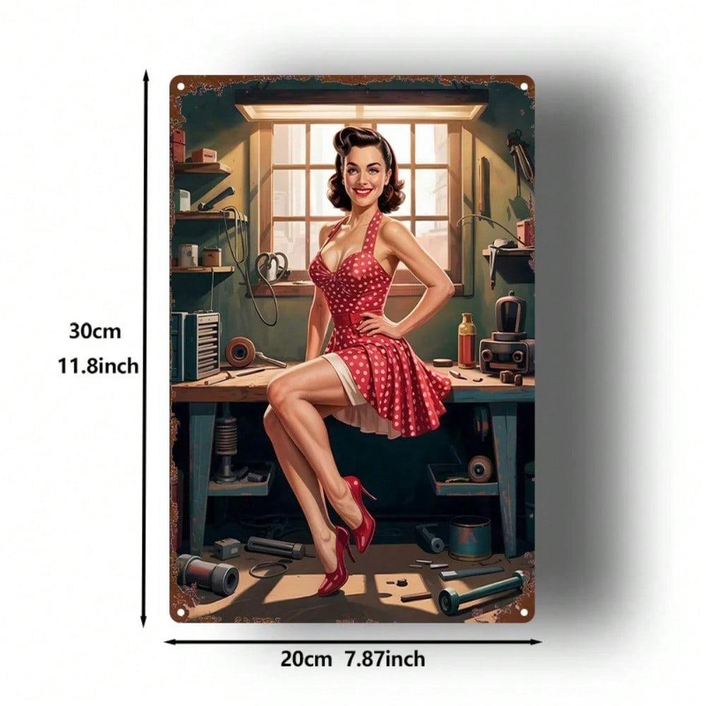 Vintage Retro Pin Up Girl Metal Tin Sign 8x12 Inch Funny Wall Art Man Cave Decor