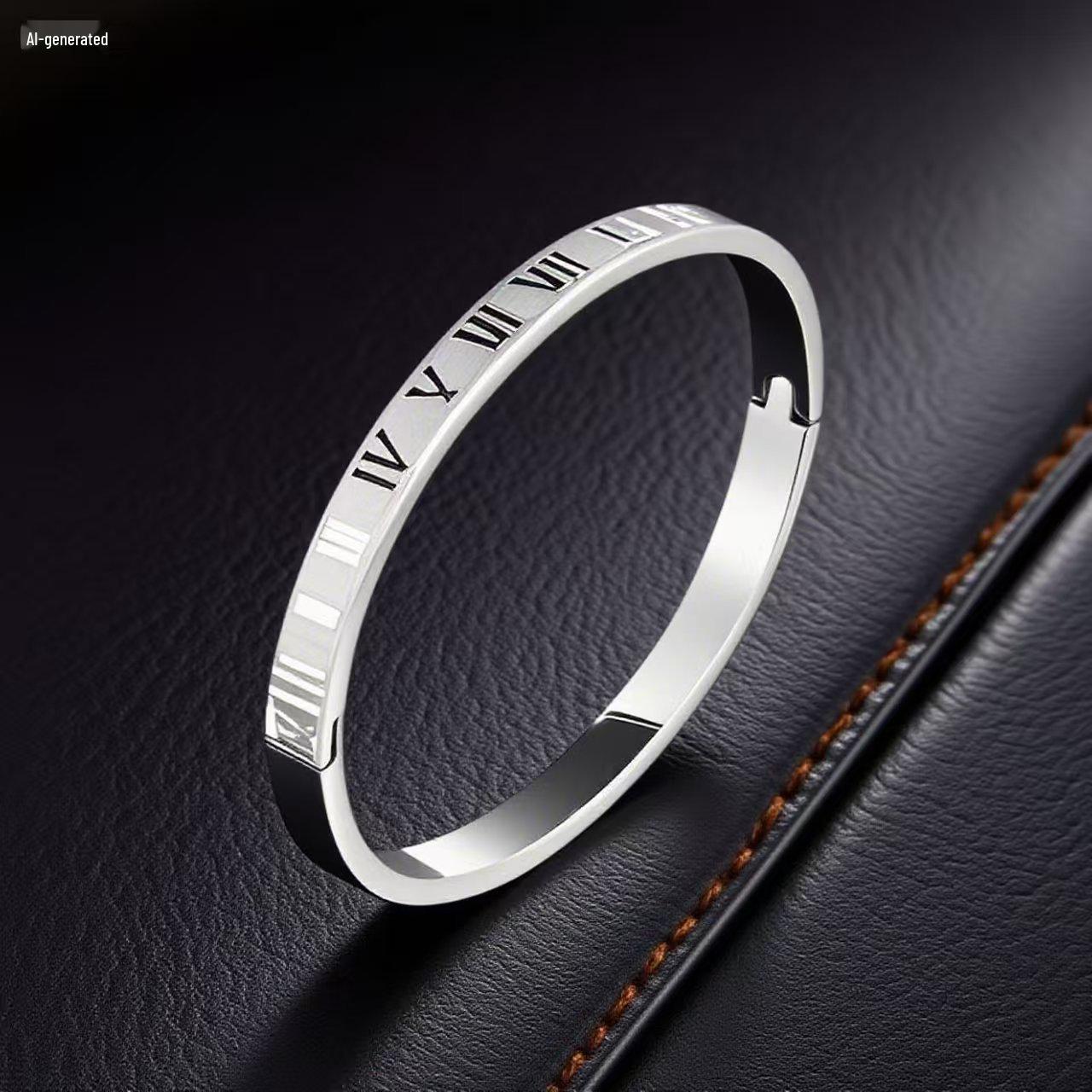 Stylish Non-Fading Stainless Steel Roman Numeral Bangle - European American Titanium Steel Bracelet