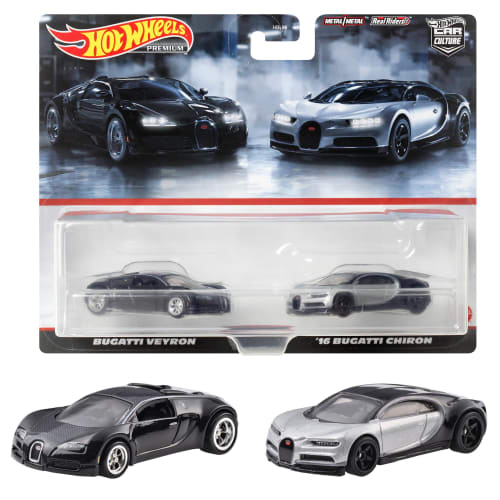 Hot Wheels Premium 2-Pack Bugatti Veyron / '16 Bugatti Chiron [Diecast Car] [Ages 3 and Up] HKF52