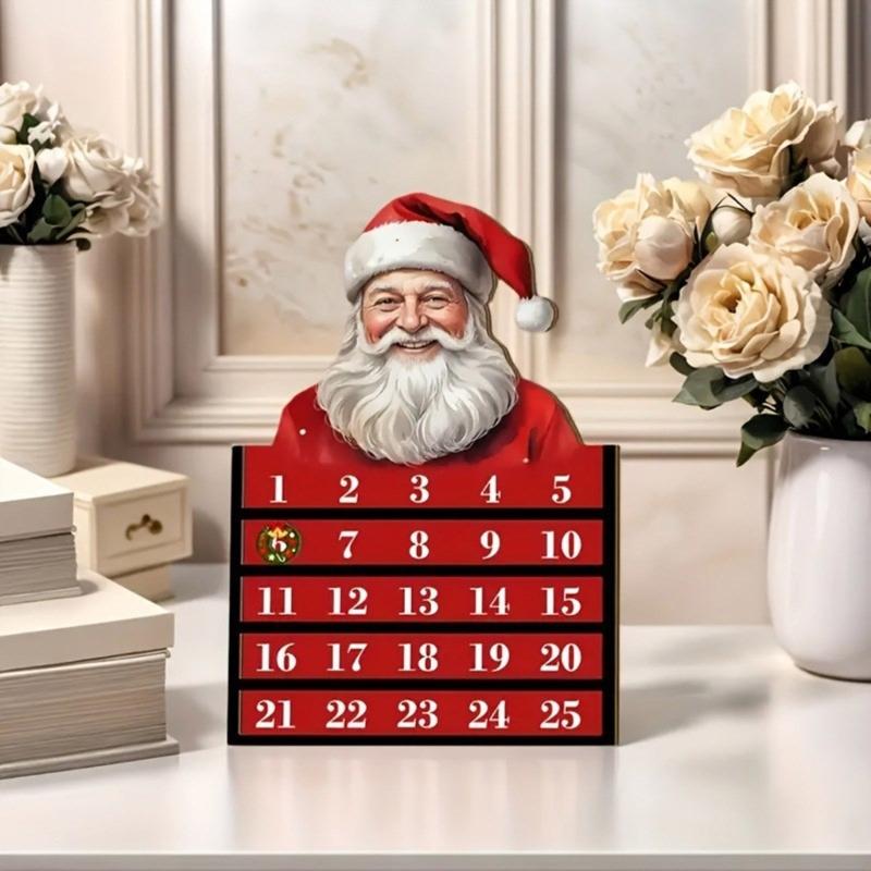 Santa Wooden Christmas Count Down Calendar 24 Days Family Friendly Holiday Ornament Natural Wood Home Decoration