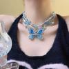 Luxury Temperament Butterfly Flowers Imitation Crystal Zinc Alloy Double-layer Necklace For Women Hot Girl Personality Jewelry G
