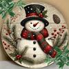 Christmas Snowman Metal Wall Art Round Sign Cottage Decor Gift