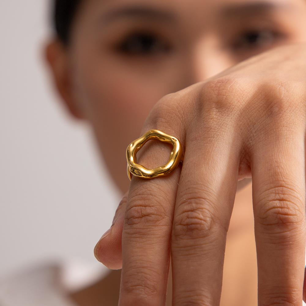 Yori Stainless Steel Hollow Lava Flower Open Ring For Women Fashion Daily Party Metal Comfortable Charm Daily Jewelry