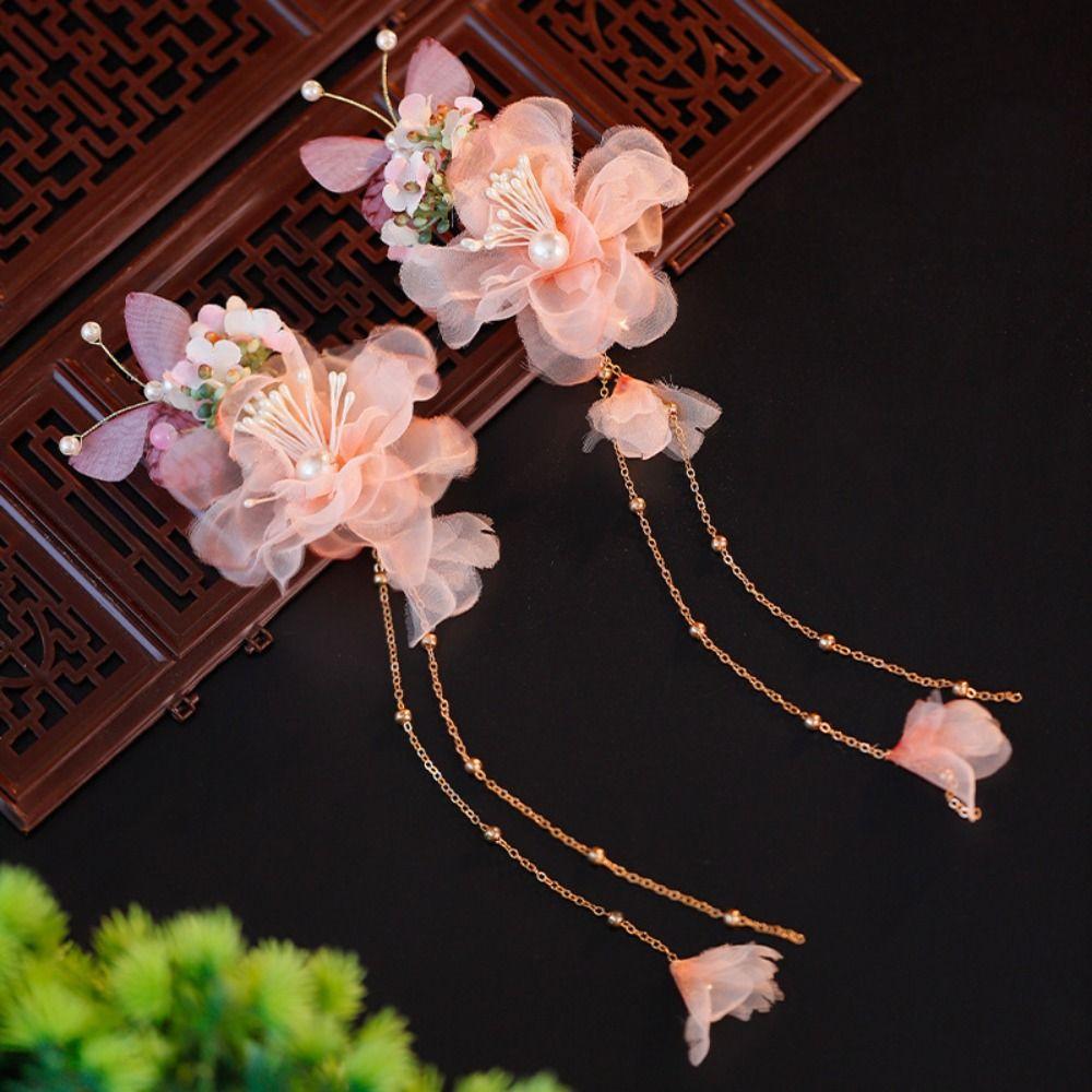 Tofs Gammal Hårklämma Pärla Hanfu Hårprydnad Elegant Silkesblomma Hårnål Cheongsam Accessoarer