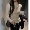Autumn Winter Half-high Collar Fungus Edge Slim-fitting Bottoming Shirt for Women To Wear with Simple Solid Color Clothes Tees