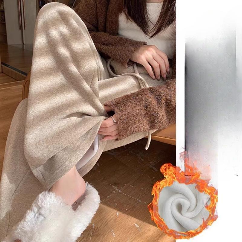 Plus Velvet Wide-leg Pants Women's Autumn and Winter High-waist Loose Casual Straight Glutinous Rice Towel Pants