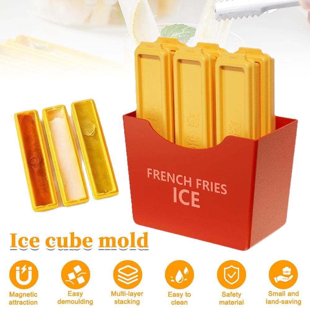 6Pcs French Fries Ice Cube Mould Tray Reusable Silicone Freezer Trays Space Saving DIY Popsicle Mould for Food Freezing Molds