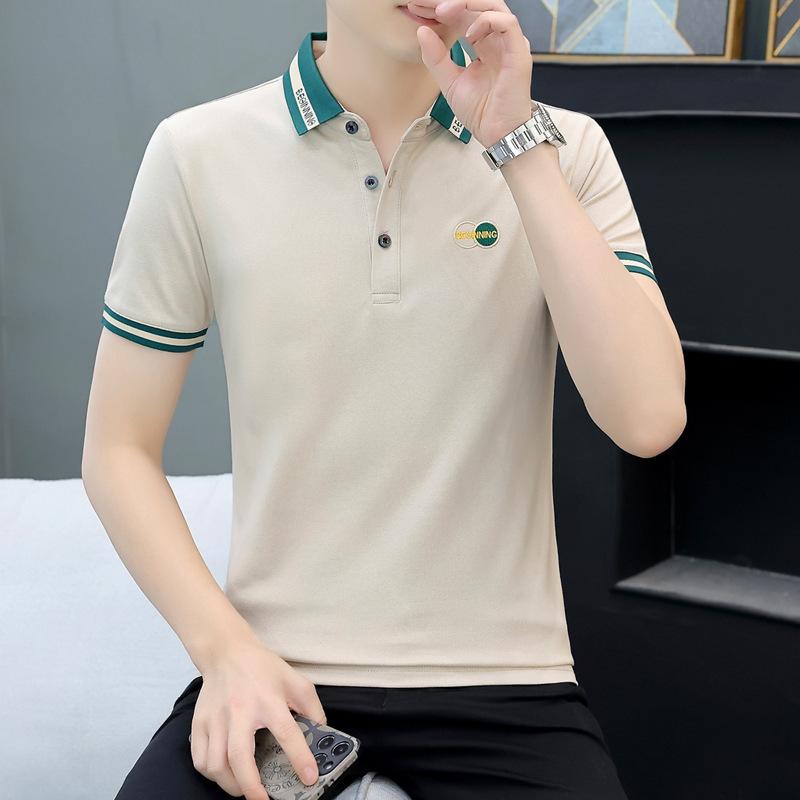 New Men's Short-sleeved T-shirt Cotton Boys' T-shirt Lapel Men's T-shirt