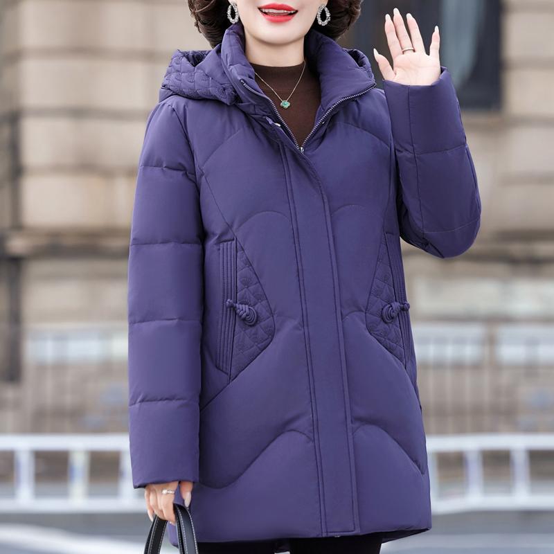 Middle Age Women Winter Down Coats Vintage Parkas Hooded Plus Size Elegant Thick Warm Down Jackets Woman Outerwears