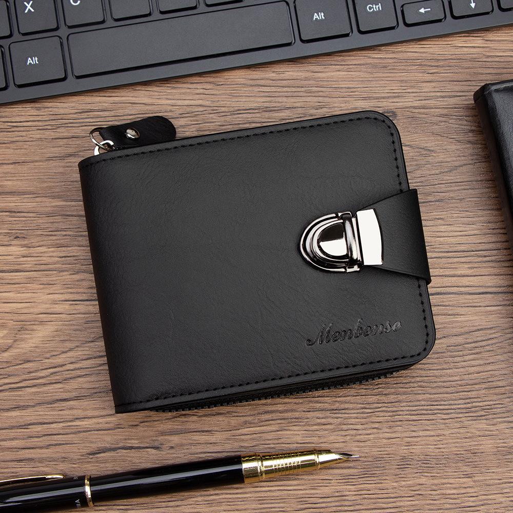 Men's Retro Chain Wallet with Lock Buckle, Multiple Card Slots, Coin Pocket, and Loose-Leaf Design