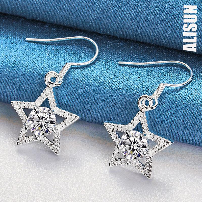 Pendientes de plata de ley 925 con circonitas AAA en forma de estrella, joyería de boda de moda.