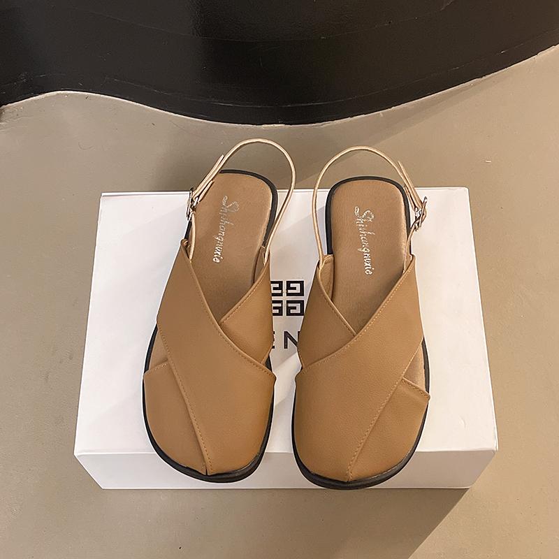 Fashion Summer Fashion Leather Women Sandals Cross Straps Gladiator Sandals for Women Black Buckle Flat Casual Beach Sandalias De Mujer