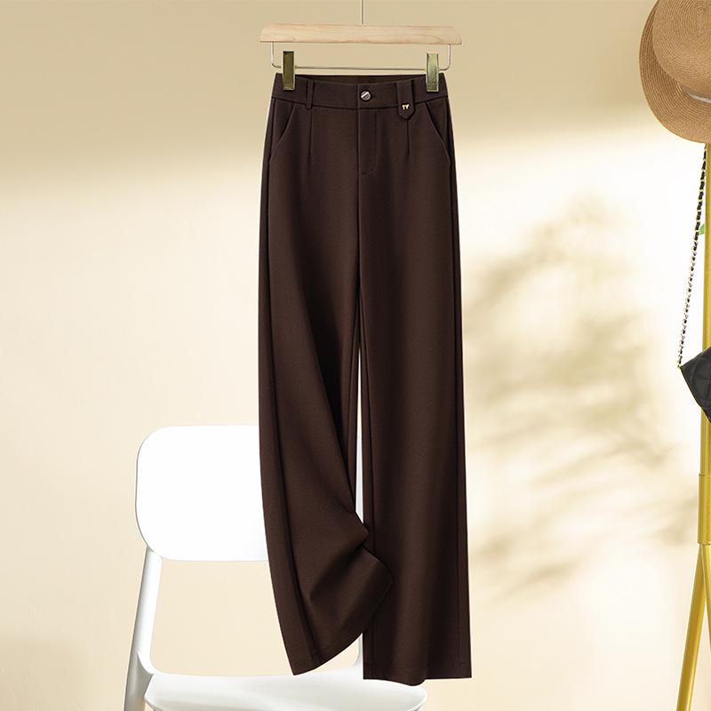 Fleece-Lined High-Waisted Slimming Pants - Women's Autumn/Winter Coffee Color
