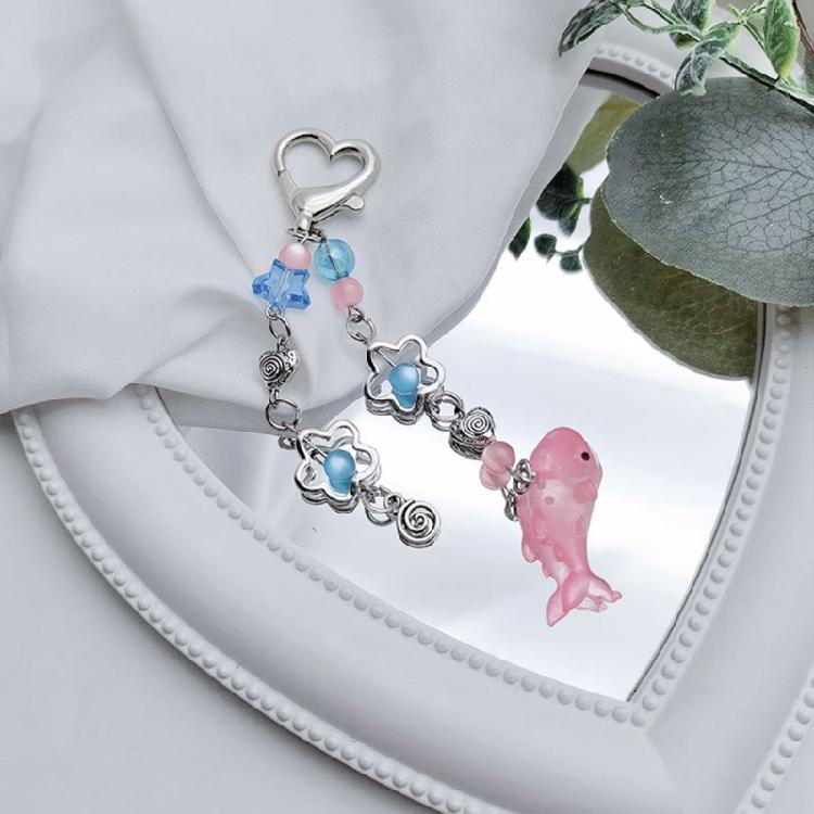 Hollow Flower Pendant Keychain Crystal Star Beaded Keyring Unique Whale Decors  Valentines Day Gift Bag Car Ornament