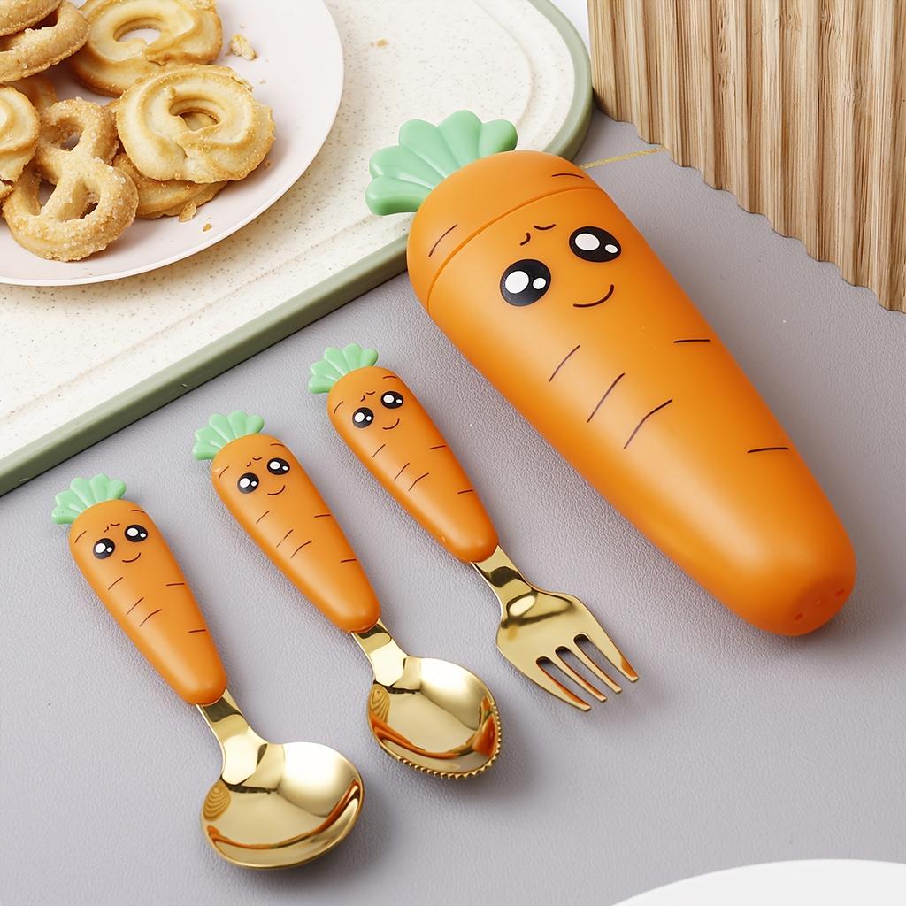 3Pcs Carrot Shape Travel Utensil Sets For Lunch, 304 Stainless Steel Camping Cutlery Set With Cute Carrot Shape & Storage Box, Reusable Flatware
