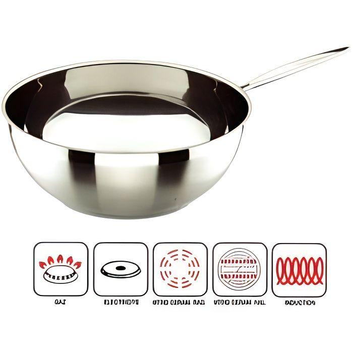 Wok Belly en inox - fond plat - D: 30 cm
