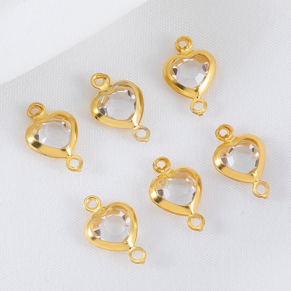 10pcs 7.5mm Stainless Steel Double Hole Heart Pendant Colorful Crystal Charms Connector for DIY Necklace Bracelet Jewelry Making