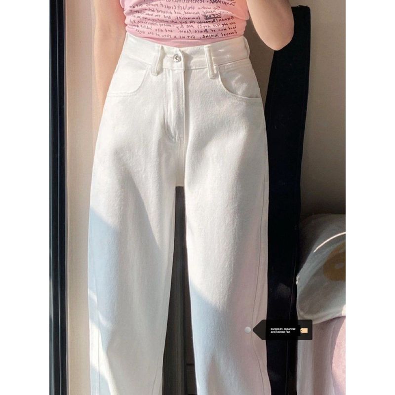 

Белый деним больших размеров с широкими штанинами Женский Летний 2025 Новое поступление Высокая посадка Прямые штанины Свободные Легче всего сочетать Брюки-швабры Тренд White XL [Suggested 60.00 kg-67.50 kg]]