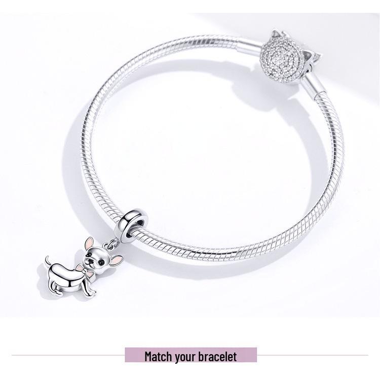 Chihuahua S925 Sterling Silver Puppy Pendant Bracelet – Cute Animal Fashion Accessory SCC1317