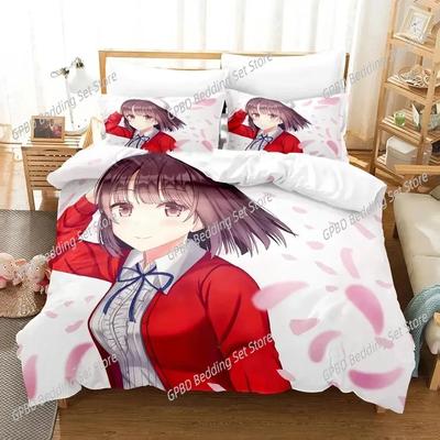 Anime Saekano Megumi Kato Bettwäsche-Set 3D-Druck Geeignet für Schlafzimmer Bettbezug-Set Mit Kissenbezügen Kinder Heimtextilien