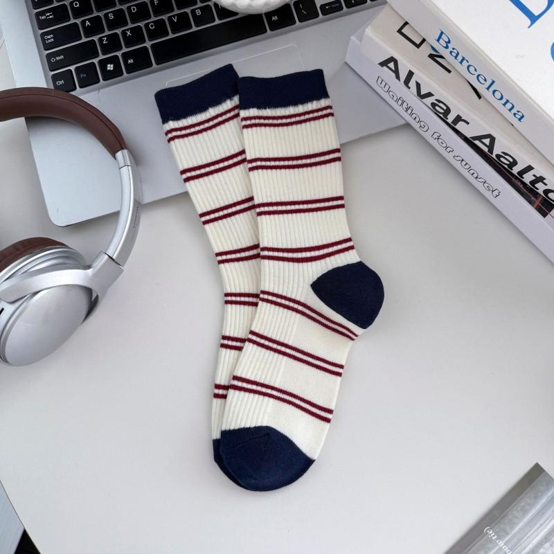 Womens Winter Mid-Calf Striped Compression Socks Casual Sport Crew Students Couples Warm Wool Blend Stackable