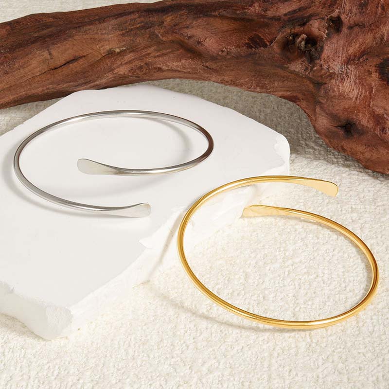 Fashion Metal Geometric Open Cuff Bracelets for Women Men Simple Gold Color Smooth Adjustable Bracelet Party Jewelry Couple Gift