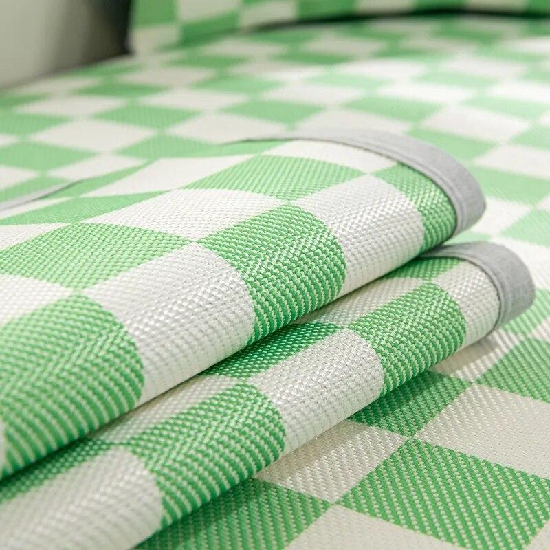 Sommer Karo Sofabezug Eis Seide Matte Anti-Rutsch-Matte Frischer Druck Wohnzimmer Sofabezug Handtuch Universelle Möbeldekoration