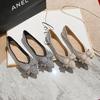 Fashion Rhinestone Beading Bowknot flat shoes woman pointed toe bling crystal wedding shoes female ballet flats moccasins big size 43