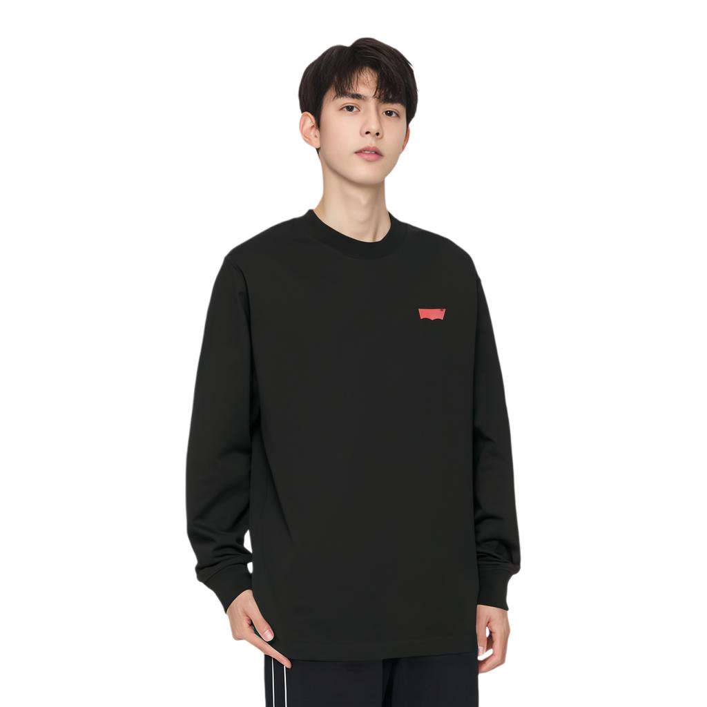 Levis Logo Print Ribbed Crew Neck Simple Loose Long Sleeve Sweatshirt Men Sweatshirt Black 002HJ-0001
