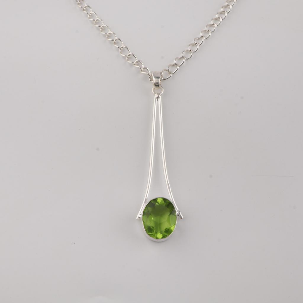 Peridot Gemstone 925 Sterling Silver Handmade Women Jewelry Designer Long Pendant 1.79" For Gift PP-69-2