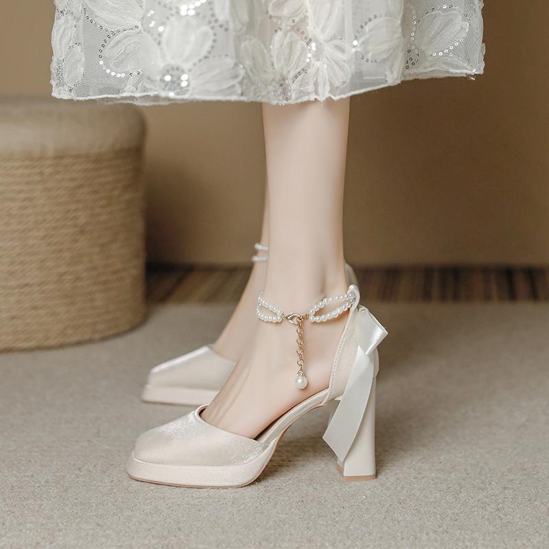 

Gentle heel shoes children 2025 new summer fashion temperament with skirt French Mary Jane single shoes 40 бежевый