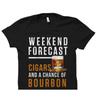 Weekend Forecast Cigars Chance Of Bourbon Funny T Shirt Cigar Smoker Whiskey Drinking Vintage Top For Everyday Wear