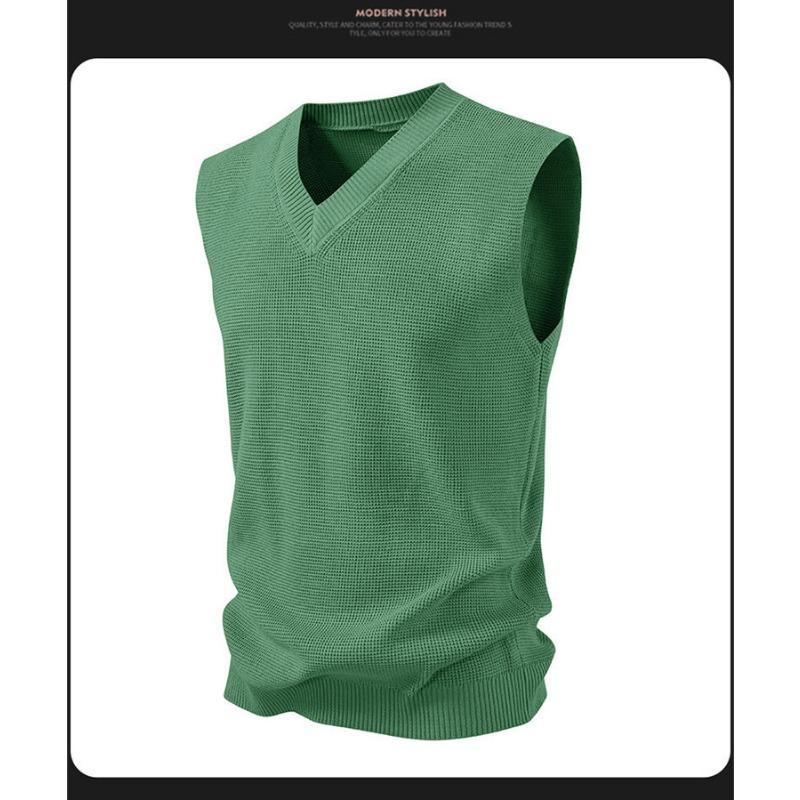 Gilet da uomo moda casual largo tinta unita maglia grossa senza maniche scollo a V