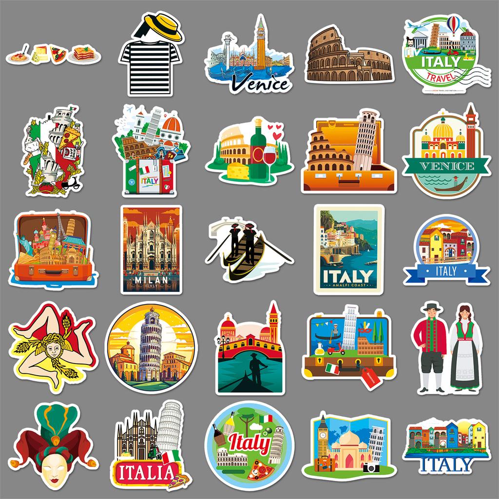 50 Italian Outdoor Travel Scenery Decal Stickers for Water Bottles, Mobile Phone Cases and Luggage